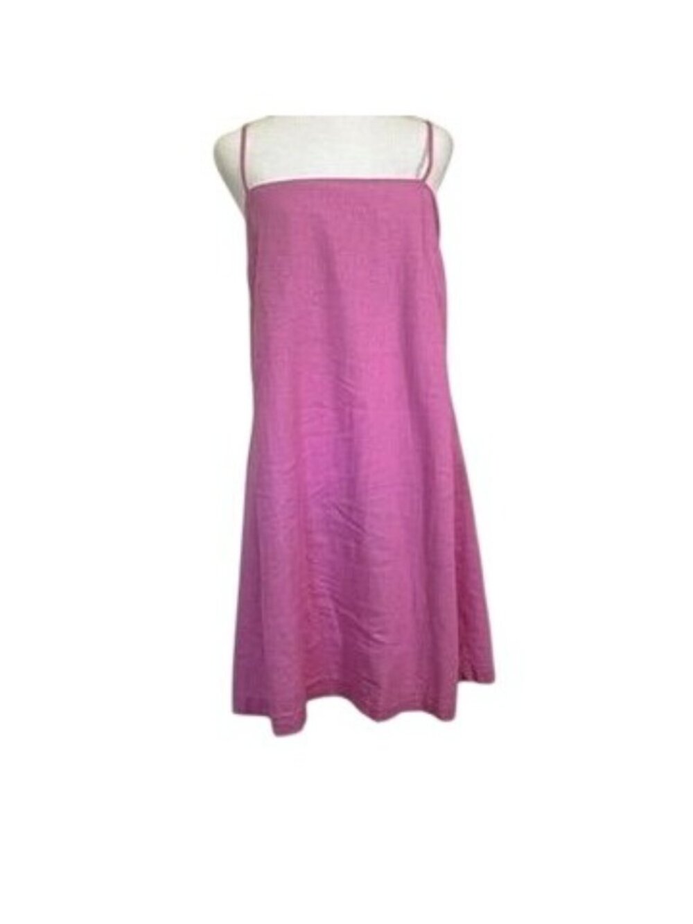 A New Day Pink Linen Mini Trapeze Slip Dress Women Sz L Square Neck Shift Sundre - Picture 3 of 10